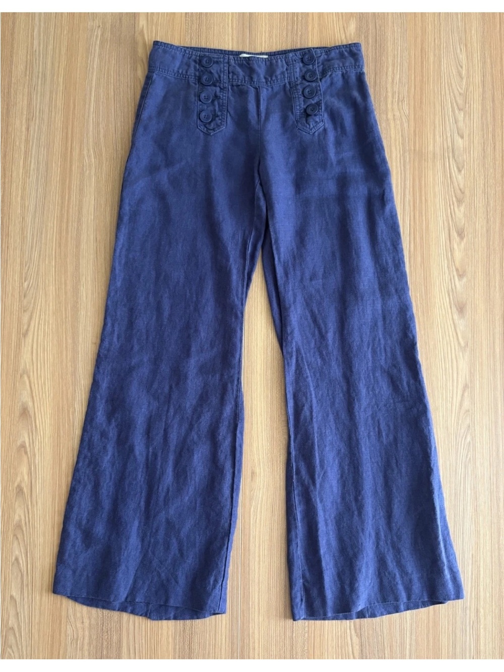 Elevenses Anthropologie Linen Sailor Pants Blue Wmns 2 Wide Leg Nautical Coastal